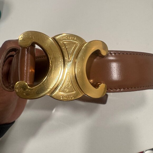 Celine Bronze Medium 25MM Triomphe Belt, Taurillon Leather, Sz 100 - Picture 2 of 5